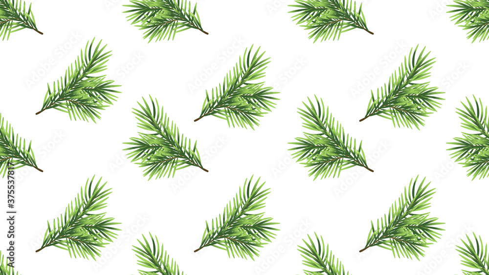 Christmas tree branch seamless illustration isolated on white background Christmas tree branch seamless illustration isolated on white background