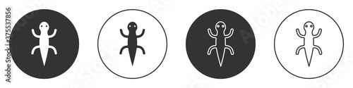 Black Lizard icon isolated on white background. Circle button. Vector.