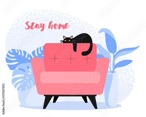 Concept of self quarantine, staying at home during pandemic of coronavirus.