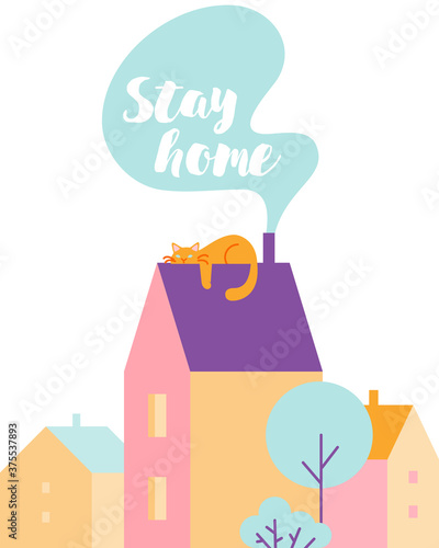 Concept of self quarantine, staying at home during pandemic of coronavirus.