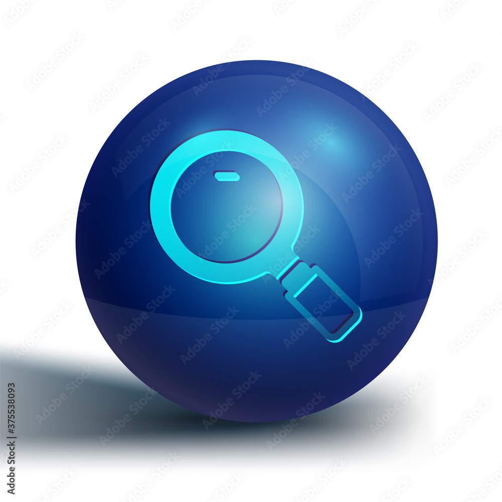Blue Magnifying glass icon isolated on white background. Search, focus, zoom, business symbol. Blue circle button. Vector. Blue Magnifying glass icon isolated on white background. Search, focus, zoom, business symbol. Blue circle button. Vector.