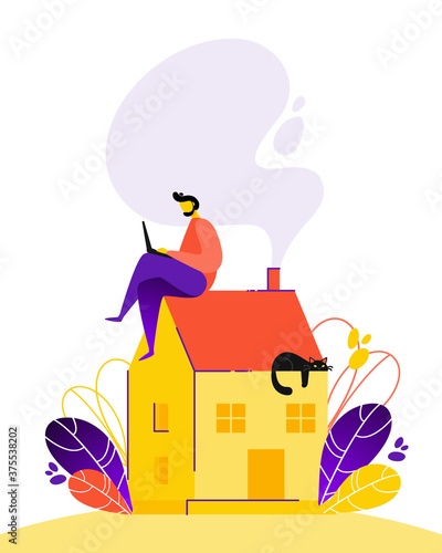 Concept of self quarantine, staying at home during pandemic of coronavirus.