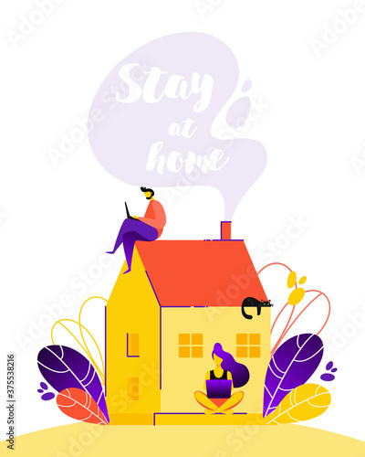 Concept of self quarantine, staying at home during pandemic of coronavirus.