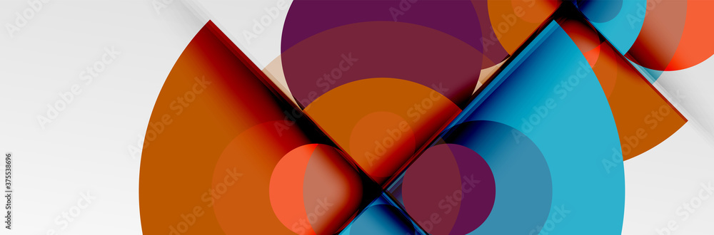 Bright color circles, abstract round shapes and triangles composition with shadow effects. Vector modern geometric design template Bright color circles, abstract round shapes and triangles composition with shadow effects. Vector modern geometric design template