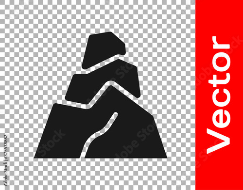 Black Rock stones icon isolated on transparent background. Vector.