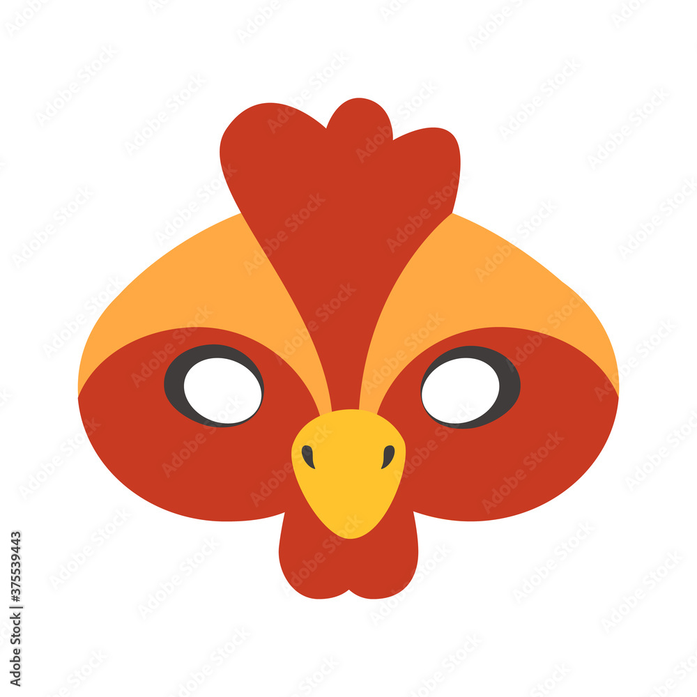 Obraz premium Illustration of carnival mask of a pet cock. Eye mask for children's parties, Halloween, masquerades. for design, postcards. flat style, vector
