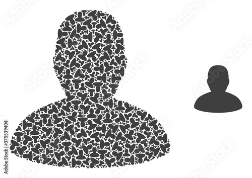 Vector man composition is constructed of scattered recursive man pictograms. Recursive mosaic of man.