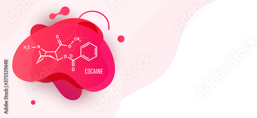 Cocain or coke structural chemical formula with liquid fluid shapes on white background