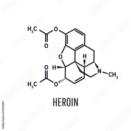 Heroin, diacetylmorphin structural chemical formula on a white background