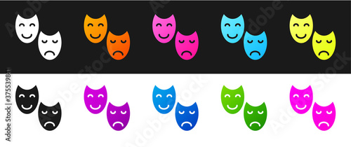 Wallpaper Mural Set Comedy and tragedy theatrical masks icon isolated on black and white background. Vector. Torontodigital.ca