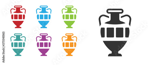 Black Ancient amphorae icon isolated on white background. Set icons colorful. Vector.