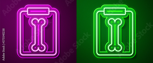 Glowing neon line X-ray shots icon isolated on purple and green background. Vector Illustration.