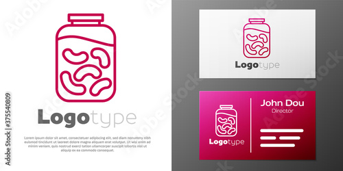 Logotype line Pickled cucumbers in a jar icon isolated on white background. Logo design template element. Vector Illustration.