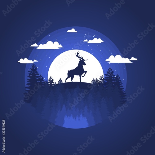 Stag View Vector Design at Night
