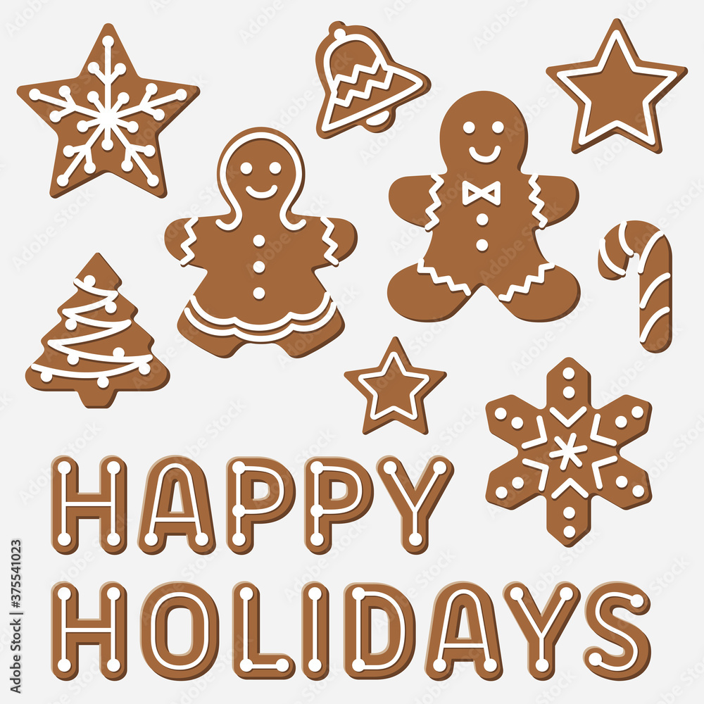 クリスマスの可愛いジンジャークッキーのイラストセット Stock Vector Adobe Stock
