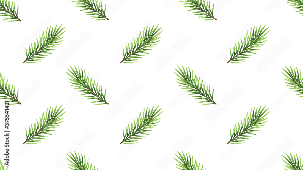 Christmas tree branch seamless illustration isolated on white background Christmas tree branch seamless illustration isolated on white background
