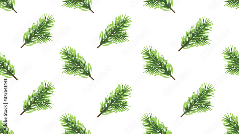 Christmas tree branch seamless illustration isolated on white background
