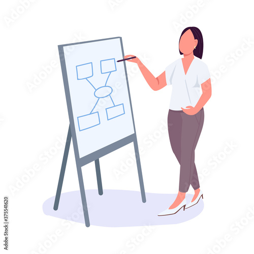 Woman at business meeting flat color vector faceless character. Business lady. Office worker presents her project isolated cartoon illustration for web graphic design and animation