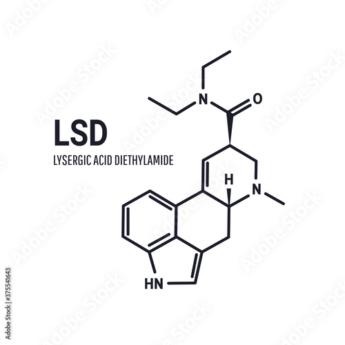 Lysergic acid diethylamide, LSD, also known colloquially as acid, structural chemical formula on white background photo