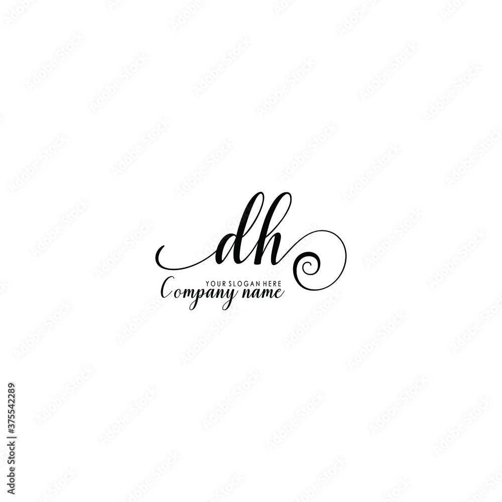 DH Initial handwriting logo template vector