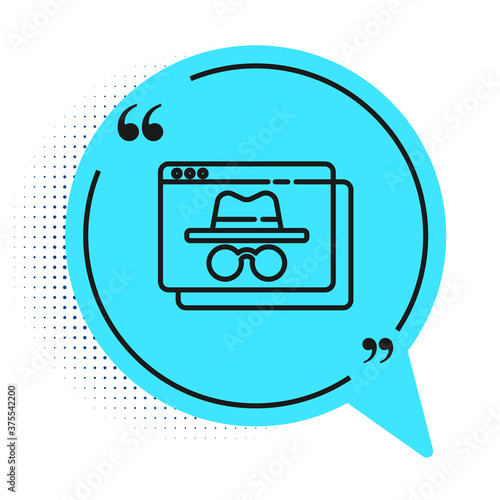 Black line Browser incognito window icon isolated on white background. Blue speech bubble symbol. Vector.