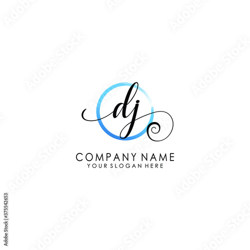 DJ Initial handwriting logo template vector 