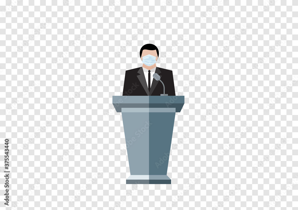 A business man wear hygienic medical mask stand on the podium, healthcare vector isolated on transparency background A business man wear hygienic medical mask stand on the podium, healthcare vector isolated on transparency background