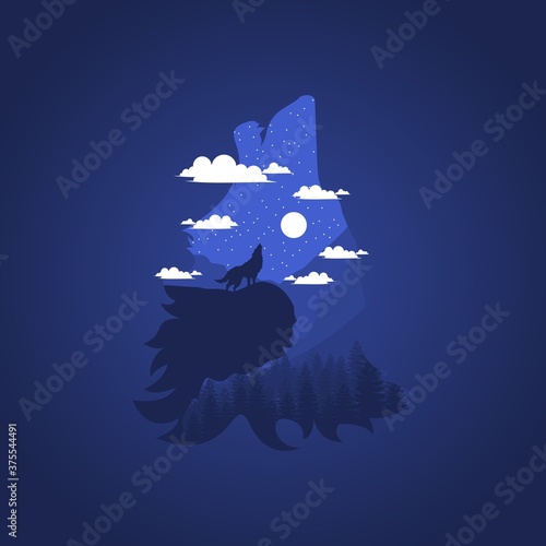 Wolf Moaning Night View Vector Design