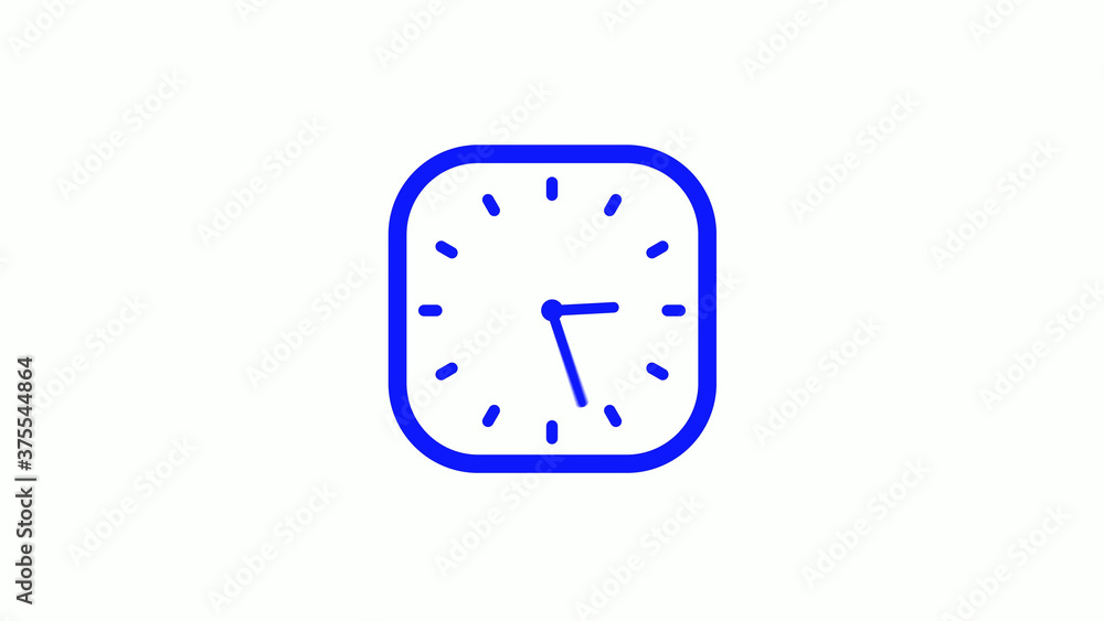 Amazing blue color 12 hours square clock icon on white background,clock icon