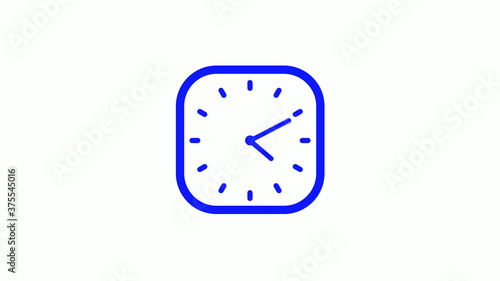 Amazing blue color 12 hours square clock icon on white background,clock icon