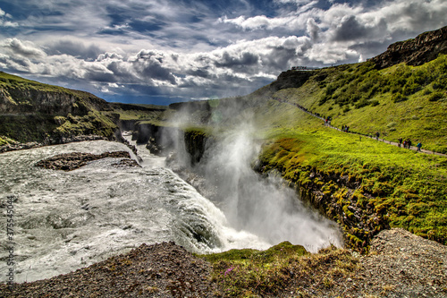 Iceland Gullfoss Waterfall Cloudy VIew