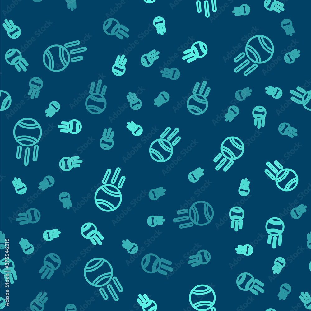 Green line Tennis ball icon isolated seamless pattern on blue background. Sport equipment. Vector. Green line Tennis ball icon isolated seamless pattern on blue background. Sport equipment. Vector.