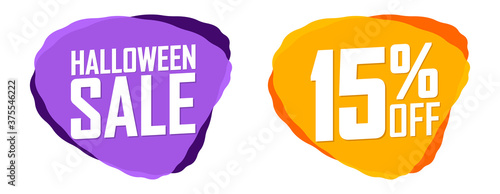 Halloween Sale, 15% off, bubble banners design template, discount tags, vector illustration