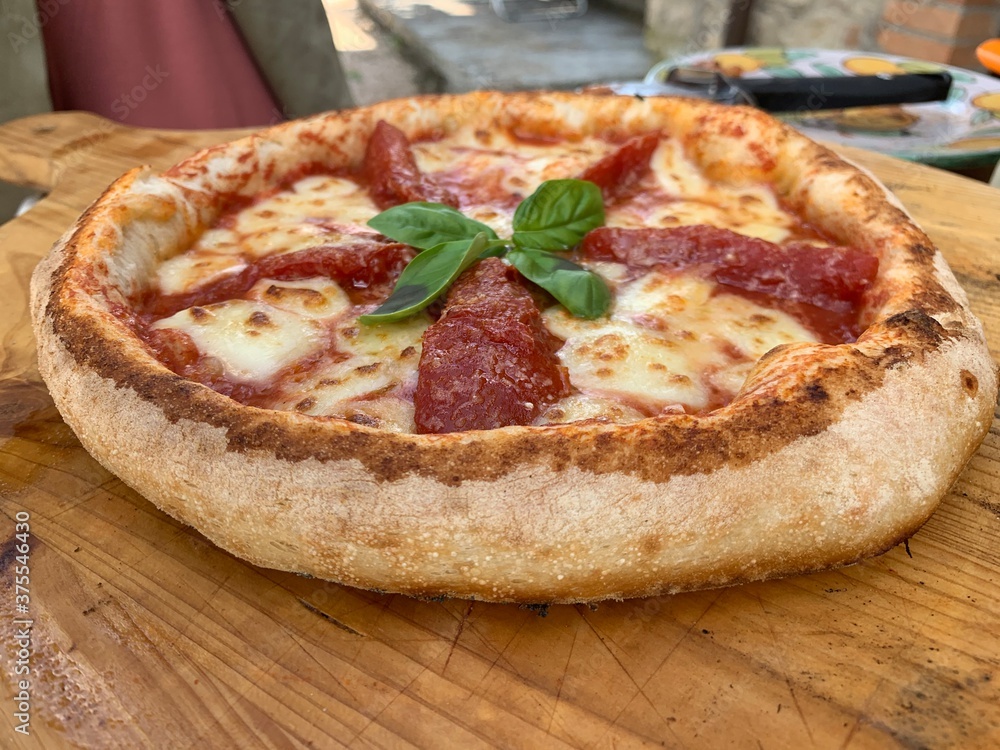 pizza on a wooden board