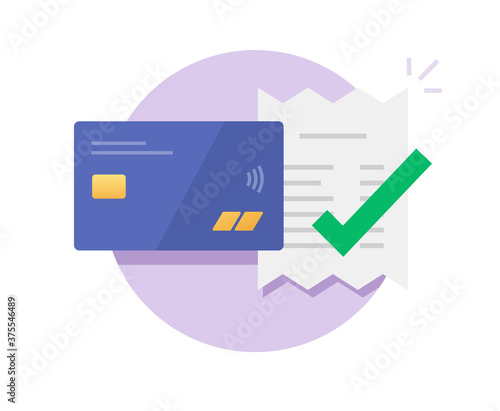 Pay using bank credit card processed approved icon vector, payment completed successful with check mark, electronic digital money paying bill invoice transaction concept, valid verified checkout