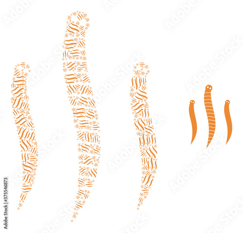 Vector worms mosaic is done of scattered self worms pictograms. Recursive mosaic of worms.