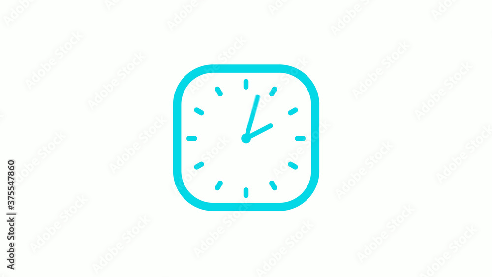 New cyan color square clock icon on white background,12 hours clock icon New cyan color square clock icon on white background,12 hours clock icon