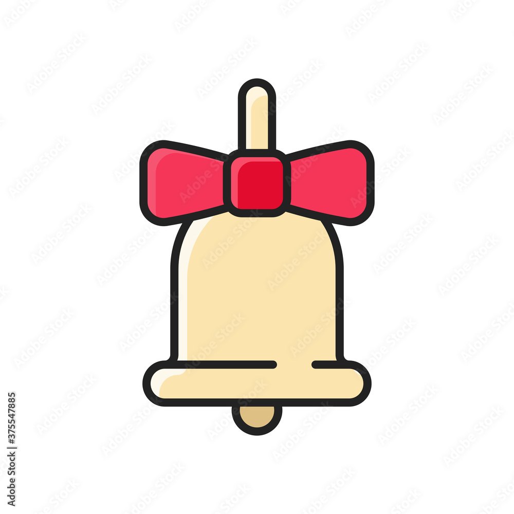 Fototapeta premium Christmas bell with ribbon icon. Flat style. Isolated on white background. 