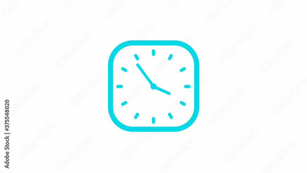 New cyan color square clock icon on white background,12 hours clock icon New cyan color square clock icon on white background,12 hours clock icon