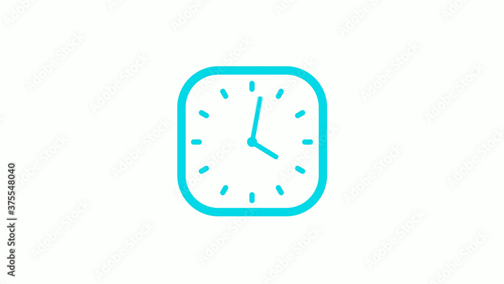 New cyan color square clock icon on white background,12 hours clock icon New cyan color square clock icon on white background,12 hours clock icon