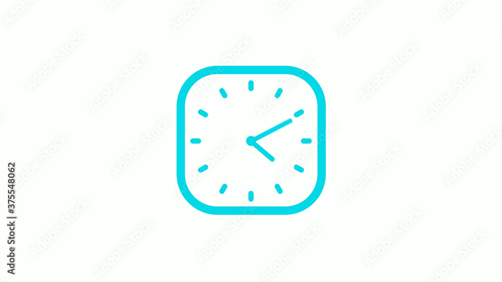 New cyan color square clock icon on white background,12 hours clock icon New cyan color square clock icon on white background,12 hours clock icon