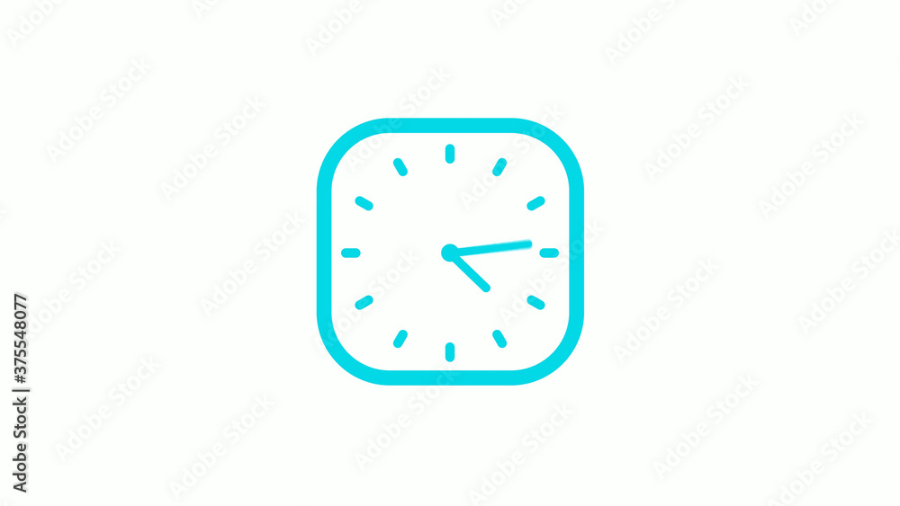 New cyan color square clock icon on white background,12 hours clock icon New cyan color square clock icon on white background,12 hours clock icon