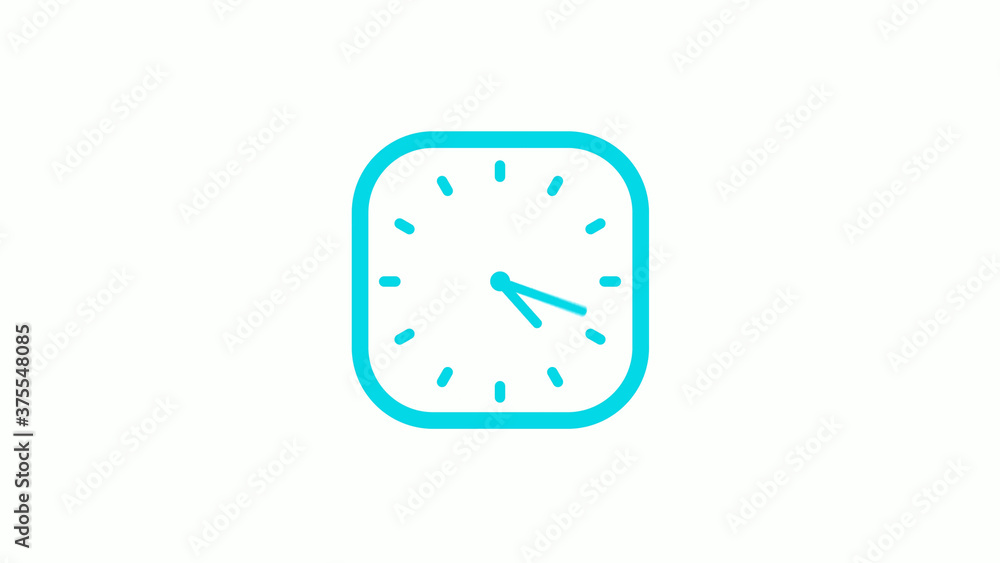New cyan color square clock icon on white background,12 hours clock icon New cyan color square clock icon on white background,12 hours clock icon
