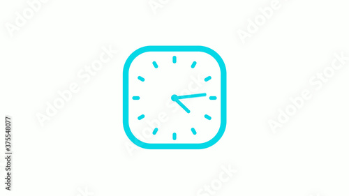 New cyan color square clock icon on white background,12 hours clock icon © MSH