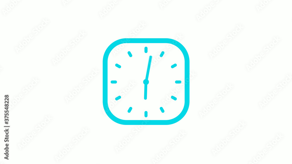 New cyan color square clock icon on white background,12 hours clock icon New cyan color square clock icon on white background,12 hours clock icon