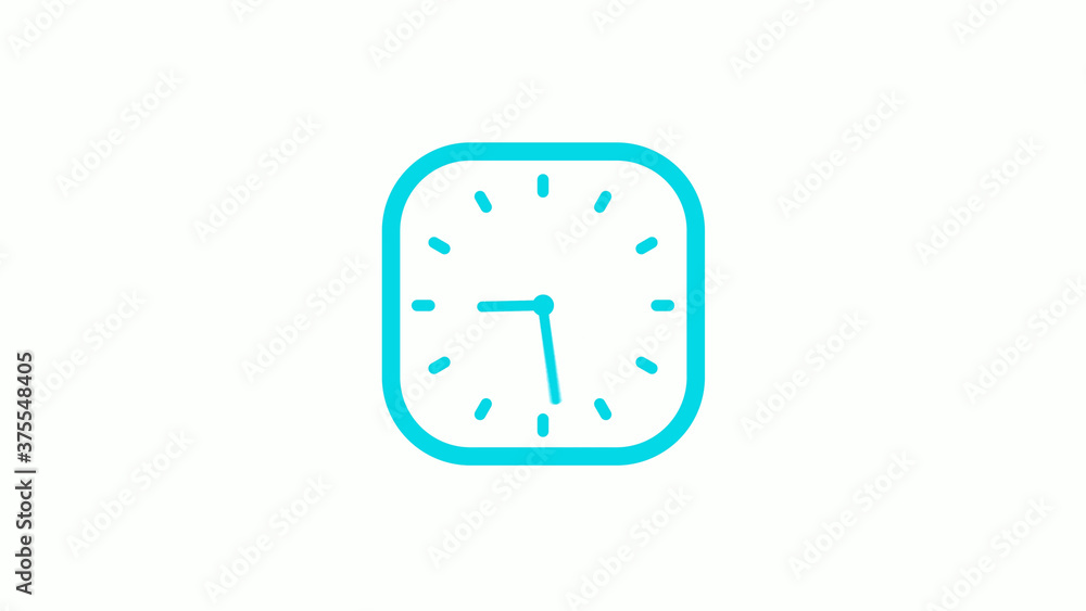 New cyan color square clock icon on white background,12 hours clock icon New cyan color square clock icon on white background,12 hours clock icon