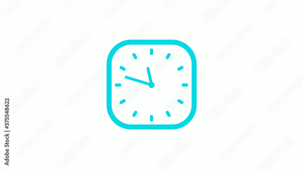New cyan color square clock icon on white background,12 hours clock icon New cyan color square clock icon on white background,12 hours clock icon
