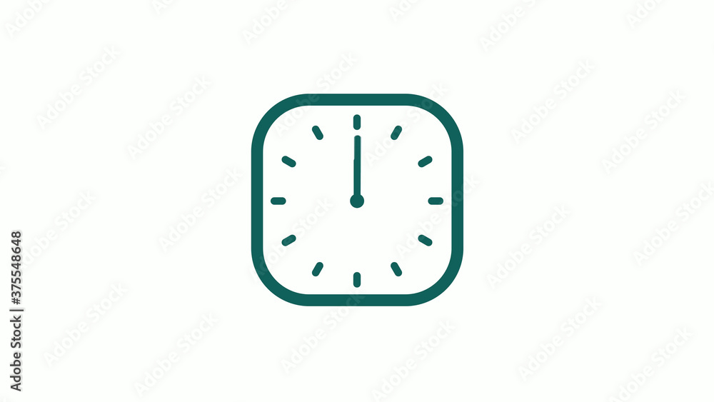 Amazing cyan color square clock icon on white background,12 hours clock icon Amazing cyan color square clock icon on white background,12 hours clock icon