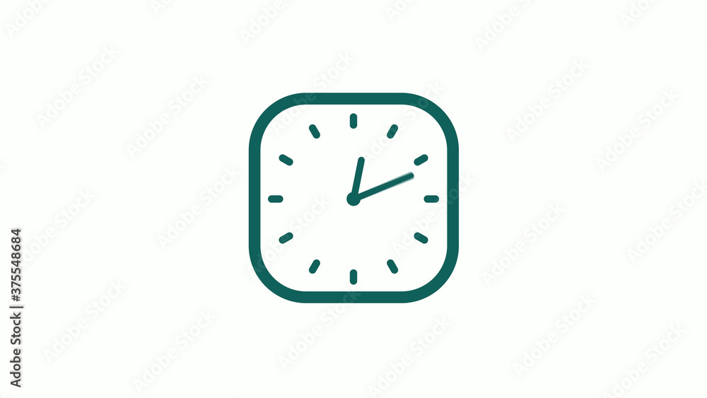 Amazing cyan color square clock icon on white background,12 hours clock icon Amazing cyan color square clock icon on white background,12 hours clock icon