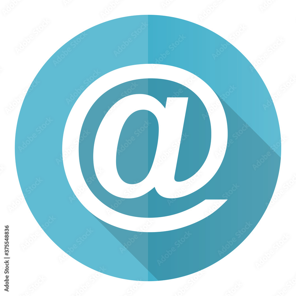 Email vector icon, flat design blue round web button isolated on white background Email vector icon, flat design blue round web button isolated on white background